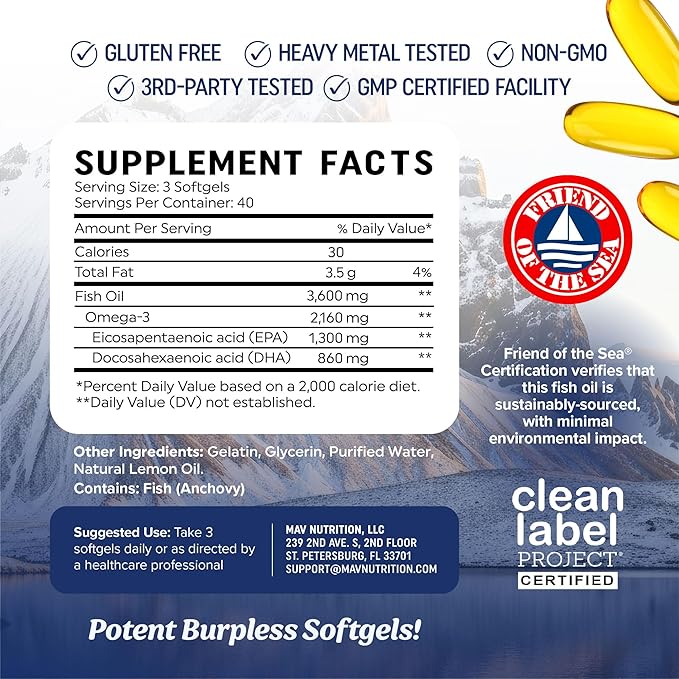 Triple Strength Omega-3 Fish Oil – Premium Burpless Softgels