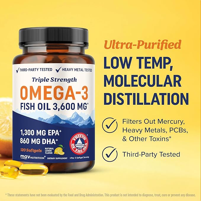 Triple Strength Omega-3 Fish Oil – Premium Burpless Softgels